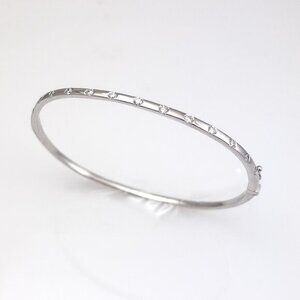 Diamond Station Oval Hinged Bangle Bracelet Platinum 13 diamonds .51 tw